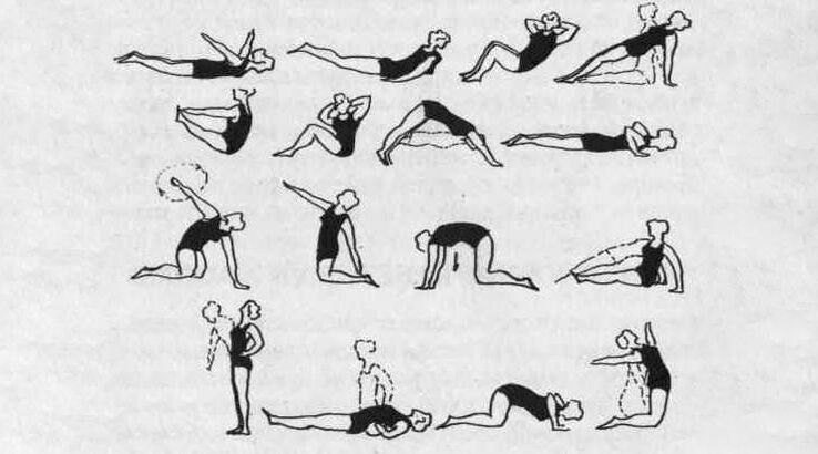 Exercise therapy complex that helps relieve muscle tissue stiffness in thoracic osteochondrosis.
